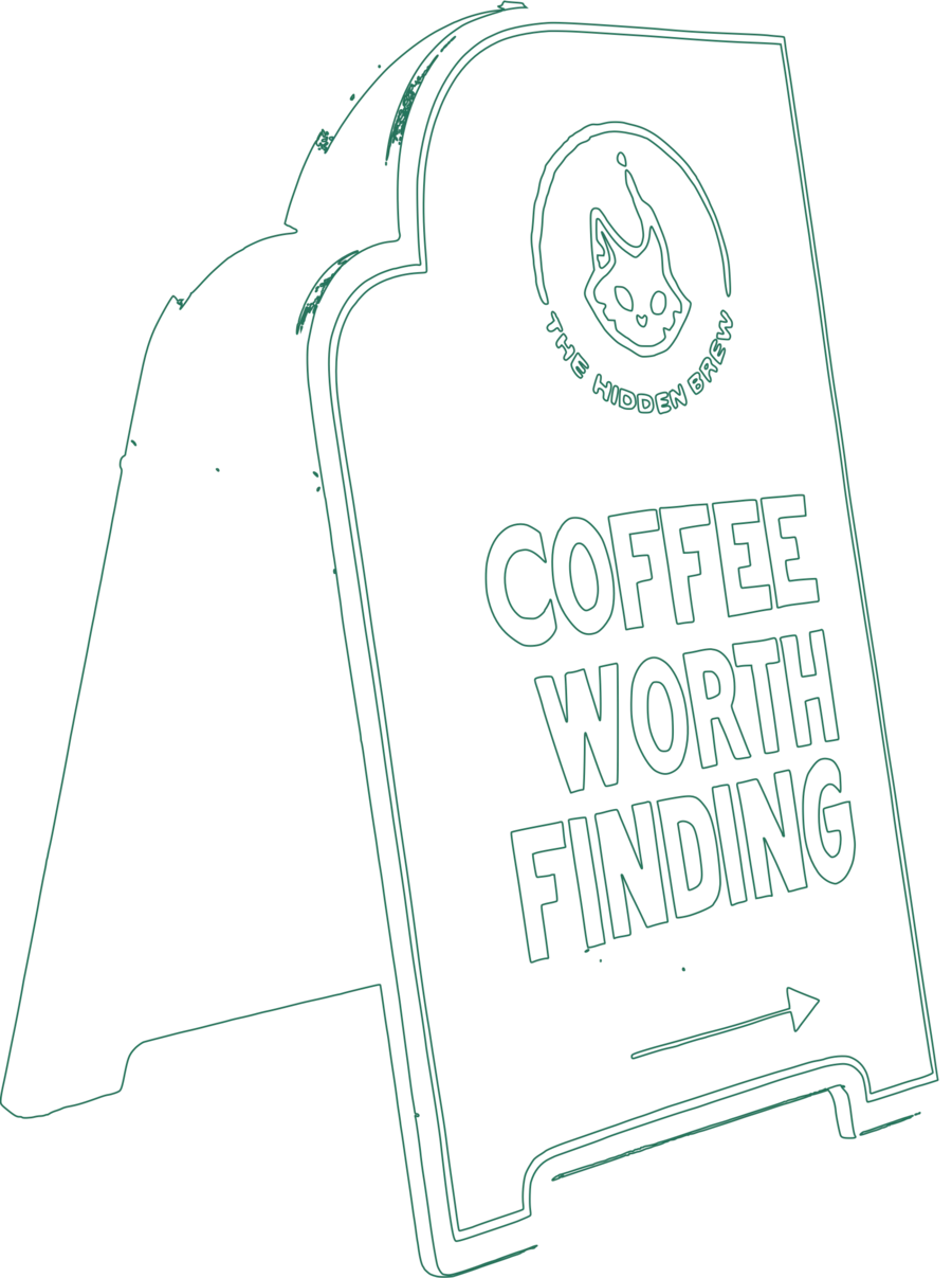 The Hidden Brew A-frame sign: Coffee worth finding